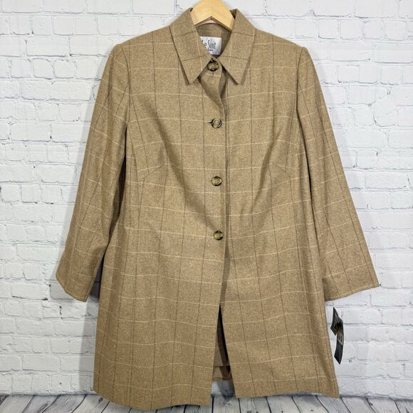 Le Suit Blazer Skirt 2 Pc Women Size 14W Brown Plaid Long Jacket Career Preppy